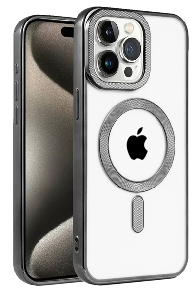 Apple iPhone 15 Pro Max Kılıf Kronos Magsafe Kapak - Siyah