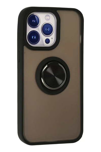 Apple iPhone 15 Pro Max Kılıf Montreal Yüzüklü Silikon Kapak - Siyah