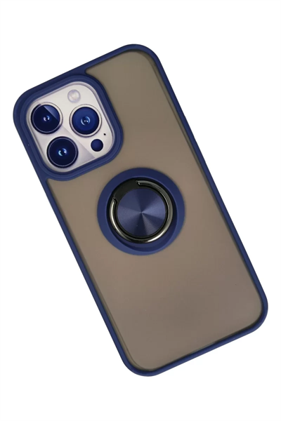 Apple iPhone 15 Pro Max Kılıf Montreal Yüzüklü Silikon Kapak - Lacivert