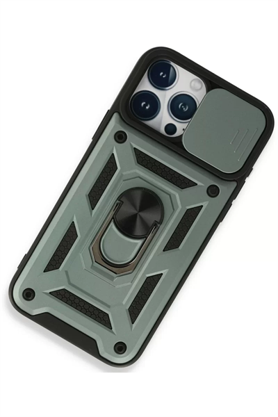 Apple iPhone 15 Pro Max Kılıf Pars Lens Yüzüklü Silikon - Yeşil