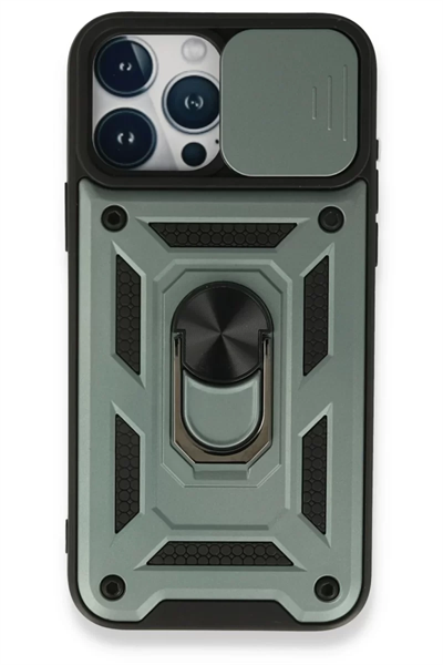 Apple iPhone 15 Pro Max Kılıf Pars Lens Yüzüklü Silikon - Yeşil