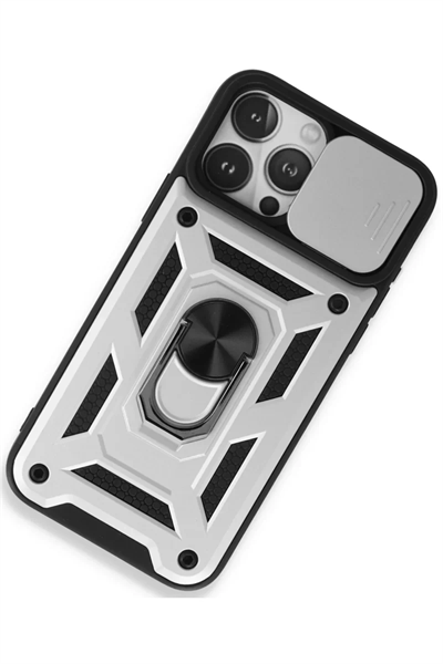 Apple iPhone 15 Pro Max Kılıf Pars Lens Yüzüklü Silikon - Gümüş