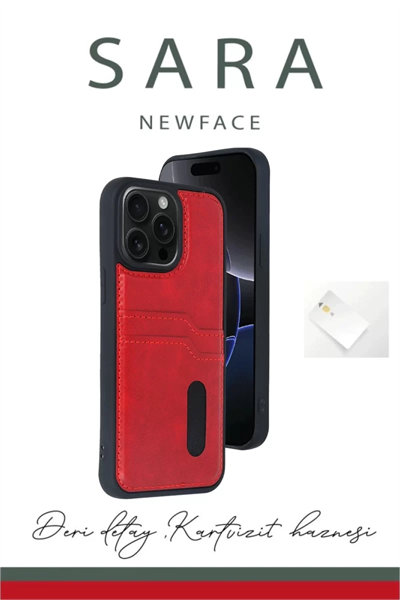 Apple iPhone 15 Pro Max Kılıf Sara Kartvizitli Deri Kılıf - Taba