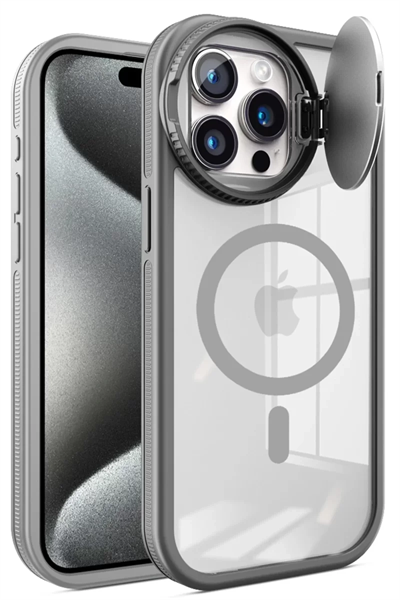 Apple iPhone 15 Pro Max Kılıf Teleskop Lens Magsafe Silikon Kapak - Titan Gri