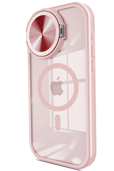 Apple iPhone 15 Pro Max Kılıf Teleskop Lens Magsafe Silikon Kapak - Pembe