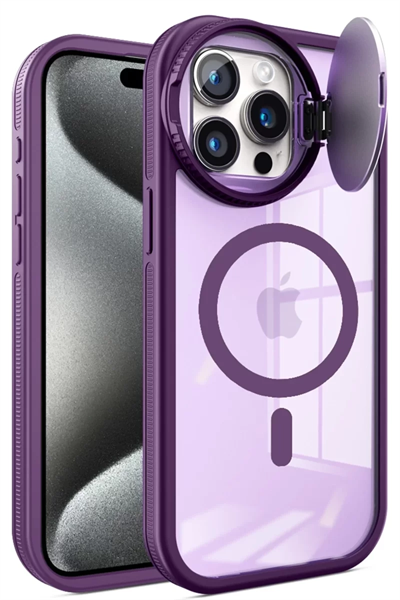 Apple iPhone 15 Pro Max Kılıf Teleskop Lens Magsafe Silikon Kapak - Derin Mor