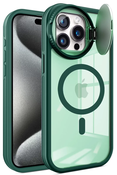 Apple iPhone 15 Pro Max Kılıf Teleskop Lens Magsafe Silikon Kapak - Koyu Yeşil