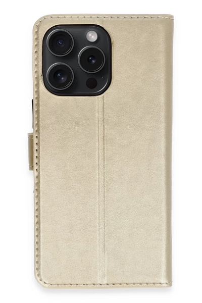 Apple iPhone 15 Pro Max Kılıf Trend S Plus Kapaklı Kılıf - Gold