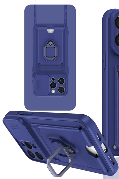 Apple iPhone 15 Pro Max Kılıf Zuma Kartvizitli Yüzüklü Silikon - Lacivert
