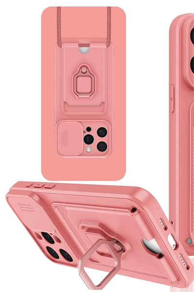 Apple iPhone 15 Pro Max Kılıf Zuma Kartvizitli Yüzüklü Silikon - Pembe