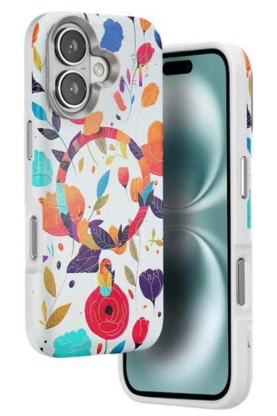 Apple iPhone 16 Flower Series Magsafe Kapak - Beyaz