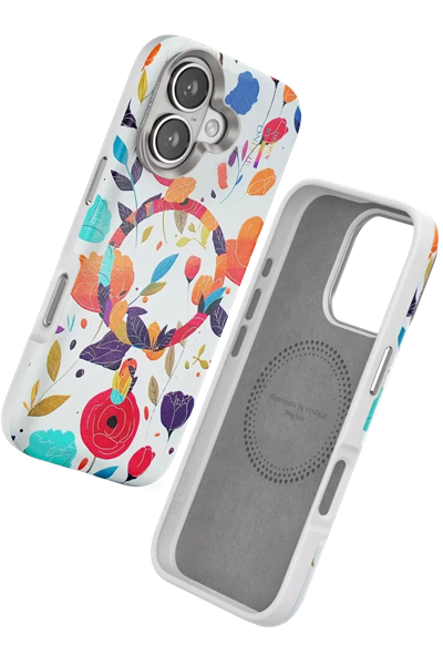 Apple iPhone 16 Flower Series Magsafe Kapak - Beyaz