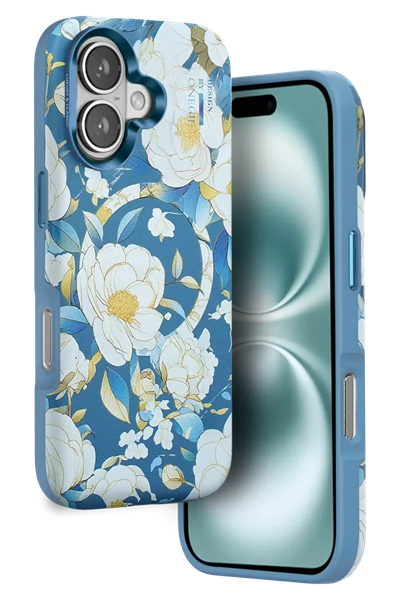 Apple iPhone 16 Flower Series Magsafe Kapak - Mavi