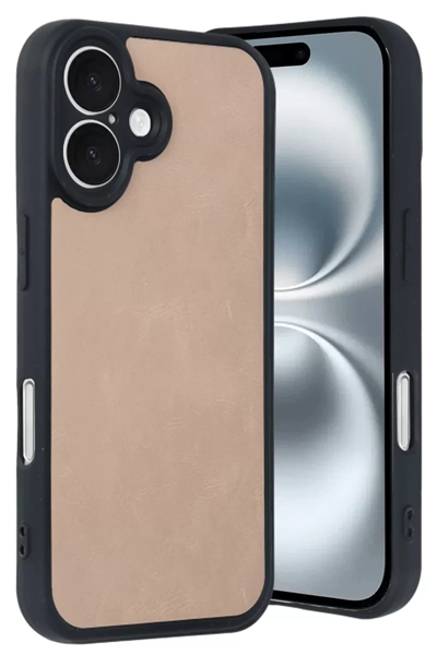 Apple iPhone 16 Kılıf Aras Deri Kapak - Pudra