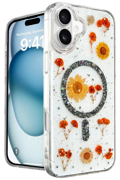Apple iPhone 16 Kılıf Daisy Simli Magsafe Kapak - Siyah
