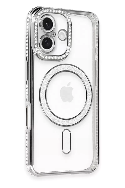 Apple iPhone 16 Kılıf Joke Simli Magneticsafe Kılıf - Gri