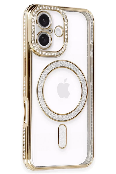 Apple iPhone 16 Kılıf Joke Simli Magneticsafe Kılıf - Gold