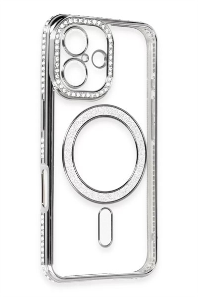 Apple iPhone 16 Kılıf Joke Simli Magneticsafe Kılıf - Gri