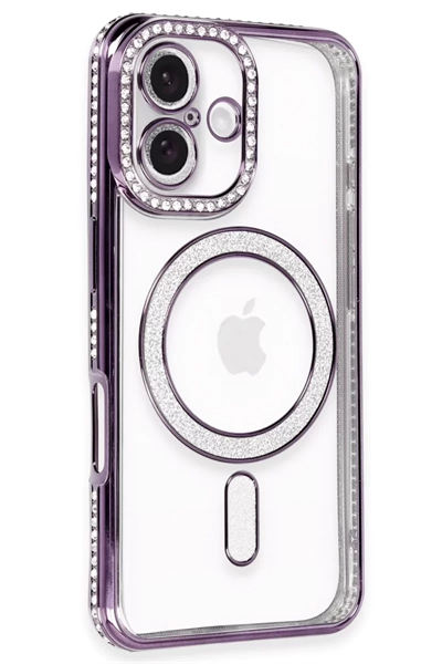 Apple iPhone 16 Kılıf Joke Simli Magneticsafe Kılıf - Derin Mor