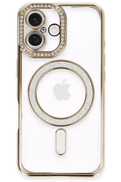 Apple iPhone 16 Kılıf Joke Simli Magneticsafe Kılıf - Gold