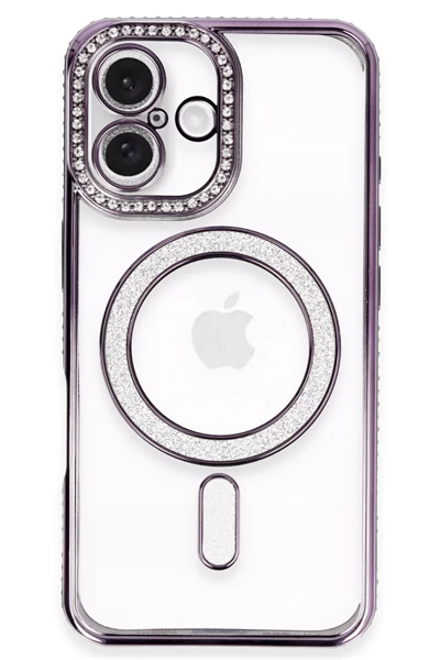 Apple iPhone 16 Kılıf Joke Simli Magneticsafe Kılıf - Derin Mor