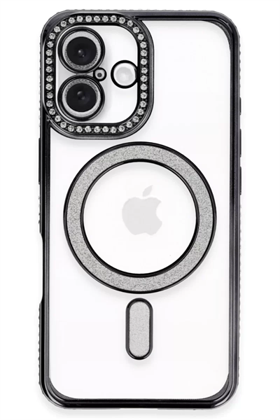 Apple iPhone 16 Kılıf Joke Simli Magneticsafe Kılıf - Siyah