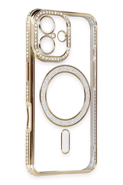 Apple iPhone 16 Kılıf Joke Simli Magneticsafe Kılıf - Gold