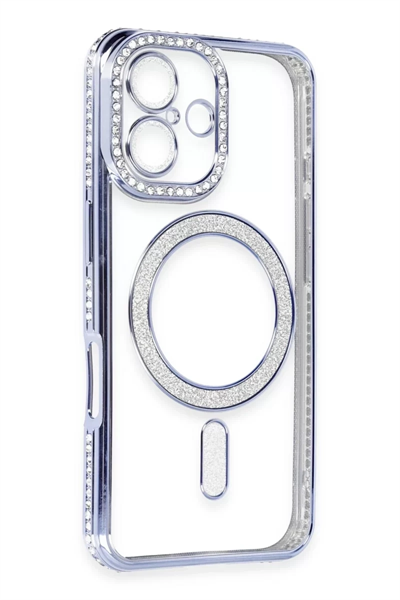 Apple iPhone 16 Kılıf Joke Simli Magneticsafe Kılıf - Mavi