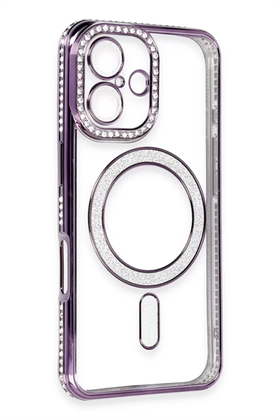 Apple iPhone 16 Kılıf Joke Simli Magneticsafe Kılıf - Derin Mor