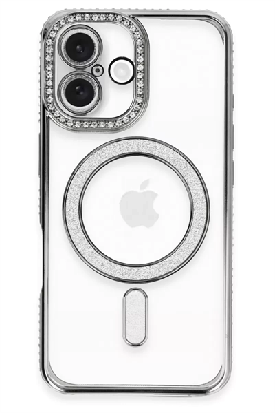 Apple iPhone 16 Kılıf Joke Simli Magneticsafe Kılıf - Gri