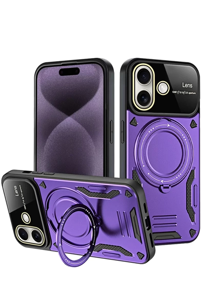 Apple iPhone 16 Kılıf Joy Lens Standlı Kapak - Mor