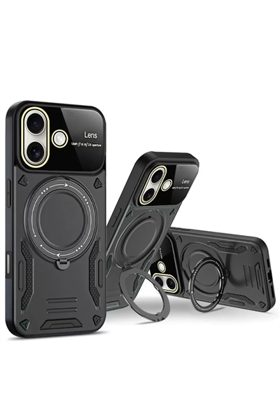 Apple iPhone 16 Kılıf Joy Lens Standlı Kapak - Kırmızı