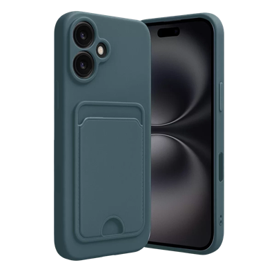 Apple iPhone 16 Kılıf Kelvin Kartvizitli Silikon - Koyu Yeşil