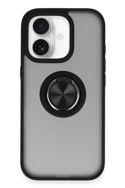 Apple iPhone 16 Kılıf Montreal Yüzüklü Silikon Kapak - Siyah