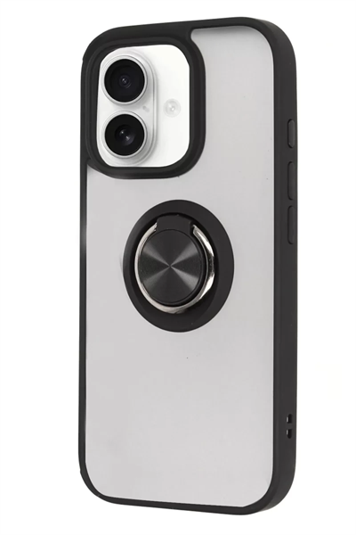 Apple iPhone 16 Kılıf Montreal Yüzüklü Silikon Kapak - Siyah