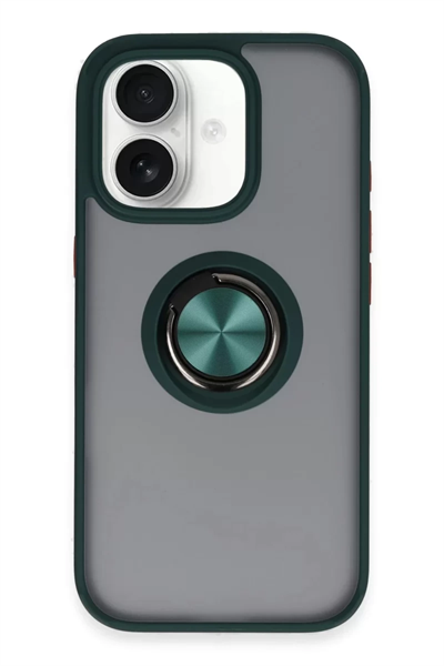 Apple iPhone 16 Kılıf Montreal Yüzüklü Silikon Kapak - Yeşil