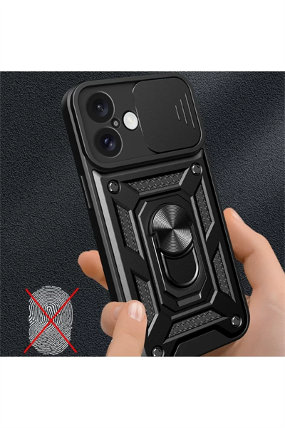 Apple iPhone 16 Kılıf Pars Lens Yüzüklü Silikon - Siyah