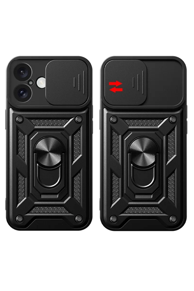 Apple iPhone 16 Kılıf Pars Lens Yüzüklü Silikon - Kırmızı