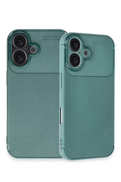 Apple iPhone 16 Plus Kılıf Auto Focus Karbon Kapak - Koyu Yeşil
