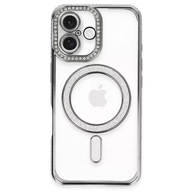 Apple iPhone 16 Plus Kılıf Joke Simli Magneticsafe Kılıf - Gri