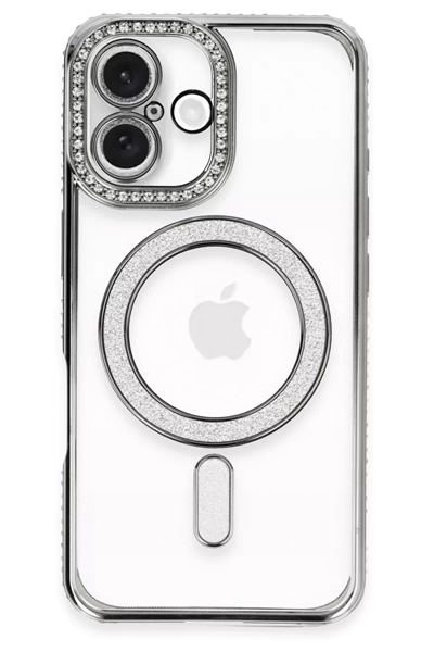 Apple iPhone 16 Plus Kılıf Joke Simli Magneticsafe Kılıf - Gri