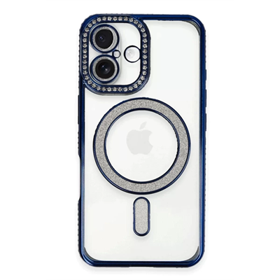 Apple iPhone 16 Plus Kılıf Joke Simli Magneticsafe Kılıf - Lacivert
