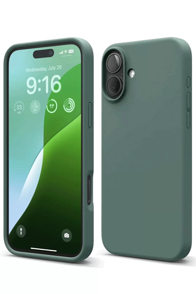 Apple iPhone 16 Plus Kılıf Nano içi Kadife Silikon - Koyu Yeşil