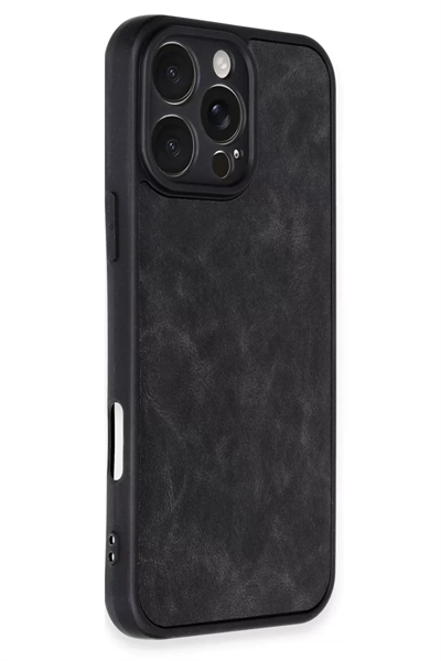Apple iPhone 16 Pro Kılıf Aras Deri Kapak - Siyah