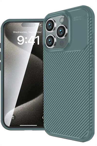 Apple iPhone 16 Pro Kılıf Auto Focus Karbon Kapak - Koyu Yeşil
