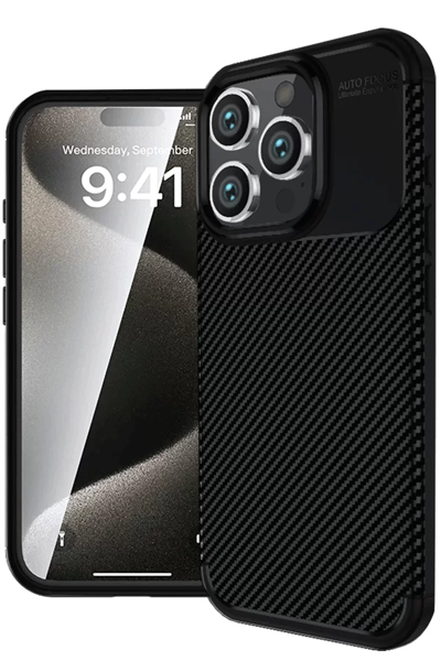 Apple iPhone 16 Pro Kılıf Auto Focus Karbon Kapak - Siyah