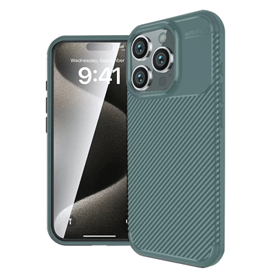 Apple iPhone 16 Pro Kılıf Auto Focus Karbon Kapak - Koyu Yeşil