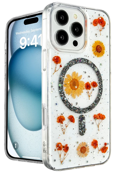 Apple iPhone 16 Pro Kılıf Daisy Simli Magsafe Kapak - Siyah