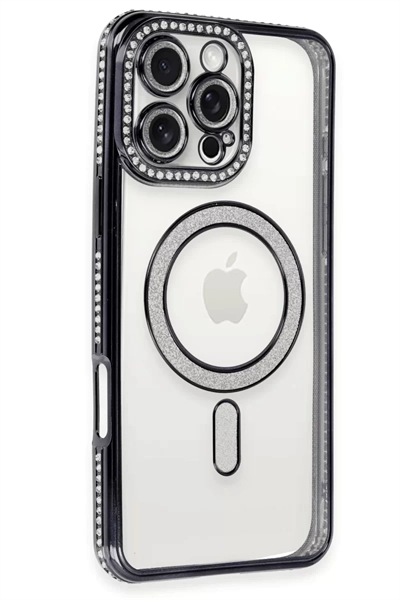 Apple iPhone 16 Pro Kılıf Joke Simli Magneticsafe Kılıf - Siyah