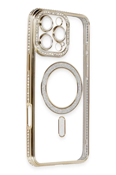 Apple iPhone 16 Pro Kılıf Joke Simli Magneticsafe Kılıf - Gold